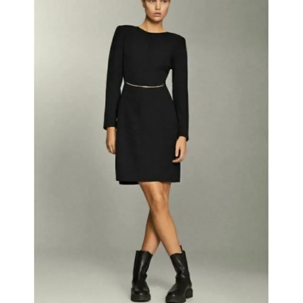 Massimo Dutti Womans Mini Black Dress w Chain Size US 2 EUR 34 NWOT 6614/996
